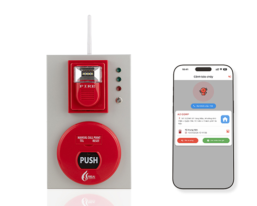 Tổ Hợp Chuông Đèn Nút Nhấn Báo Cháy Không Dây FireAI WAB-01